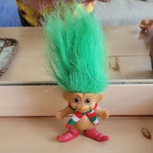 Vintage Russ Troll Doll with Green Hair and Pointed Red Shoes